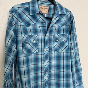 Vintage 70s 80s Wrangler Western Pearl Snap Plaid Shirt Cowboy Rodeo Ranch